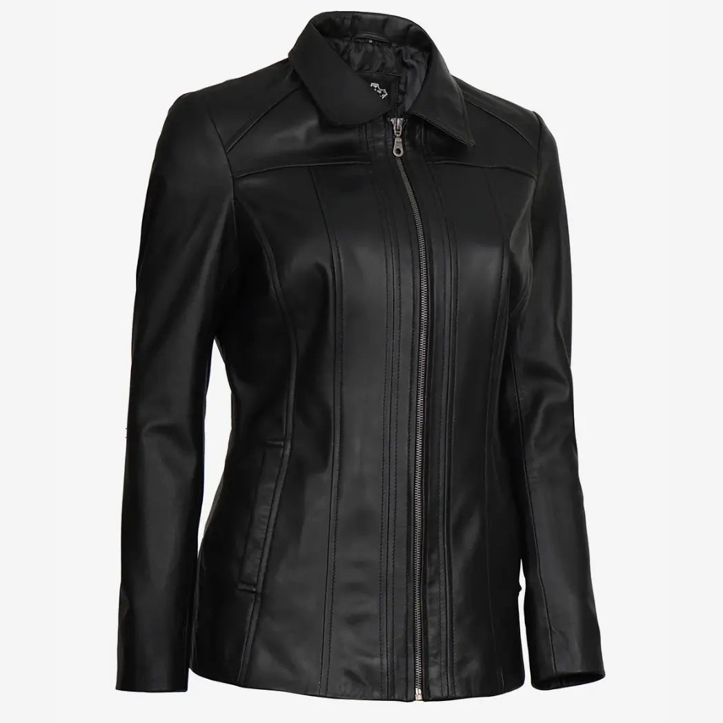 Women's Black Real Lambskin Leather Car Coat