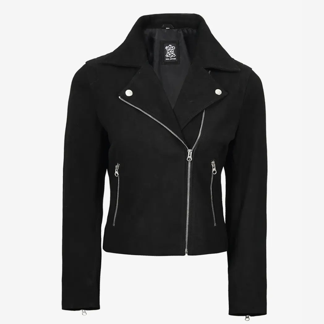 Women's Black Real Suede Biker Style Jacket