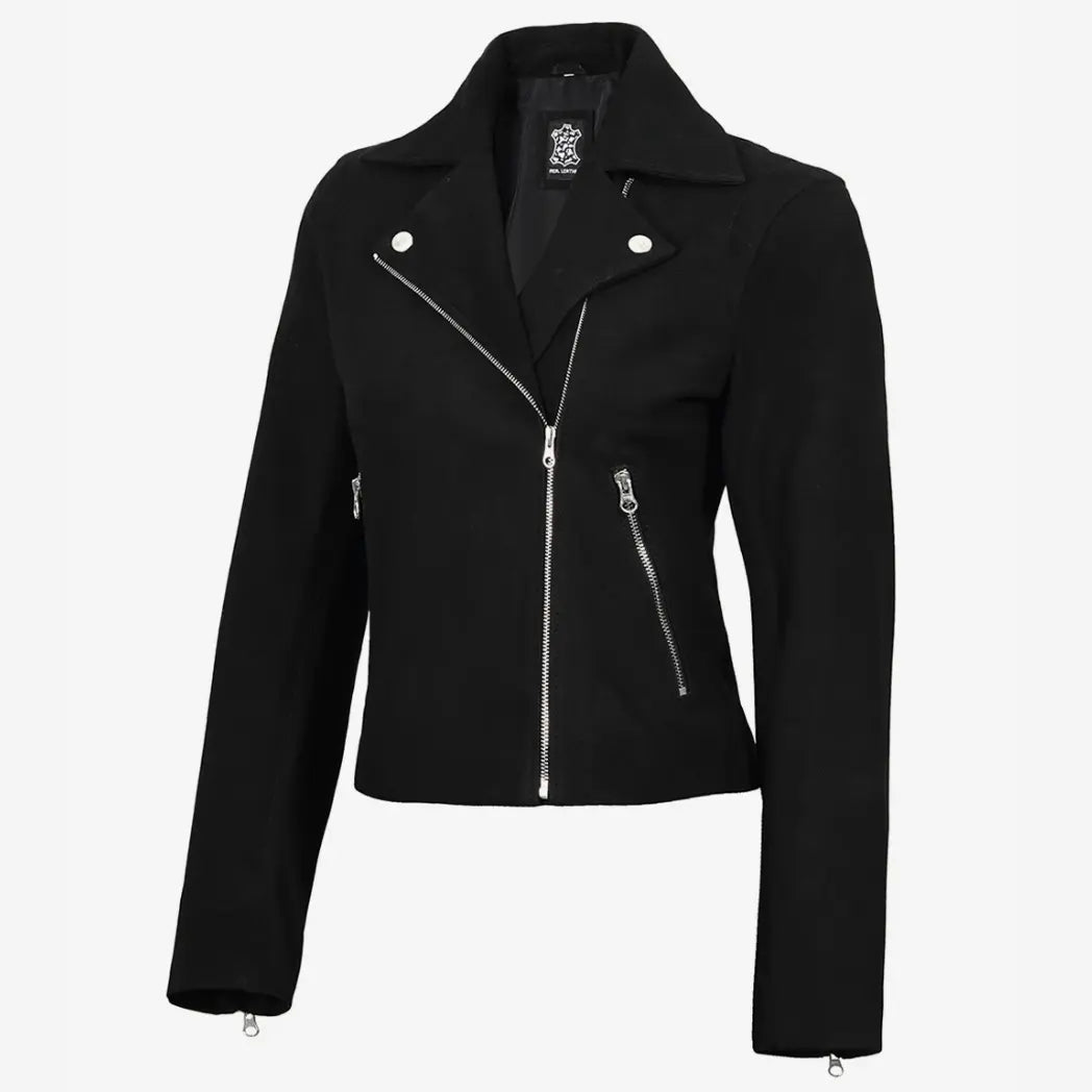 Women's Black Real Suede Biker Style Jacket