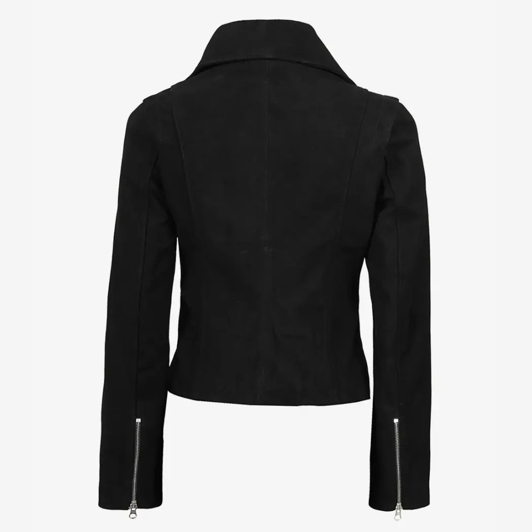 Women's Black Real Suede Biker Style Jacket