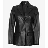 Women's Black Two-Button Sheepskin Leather Blazer