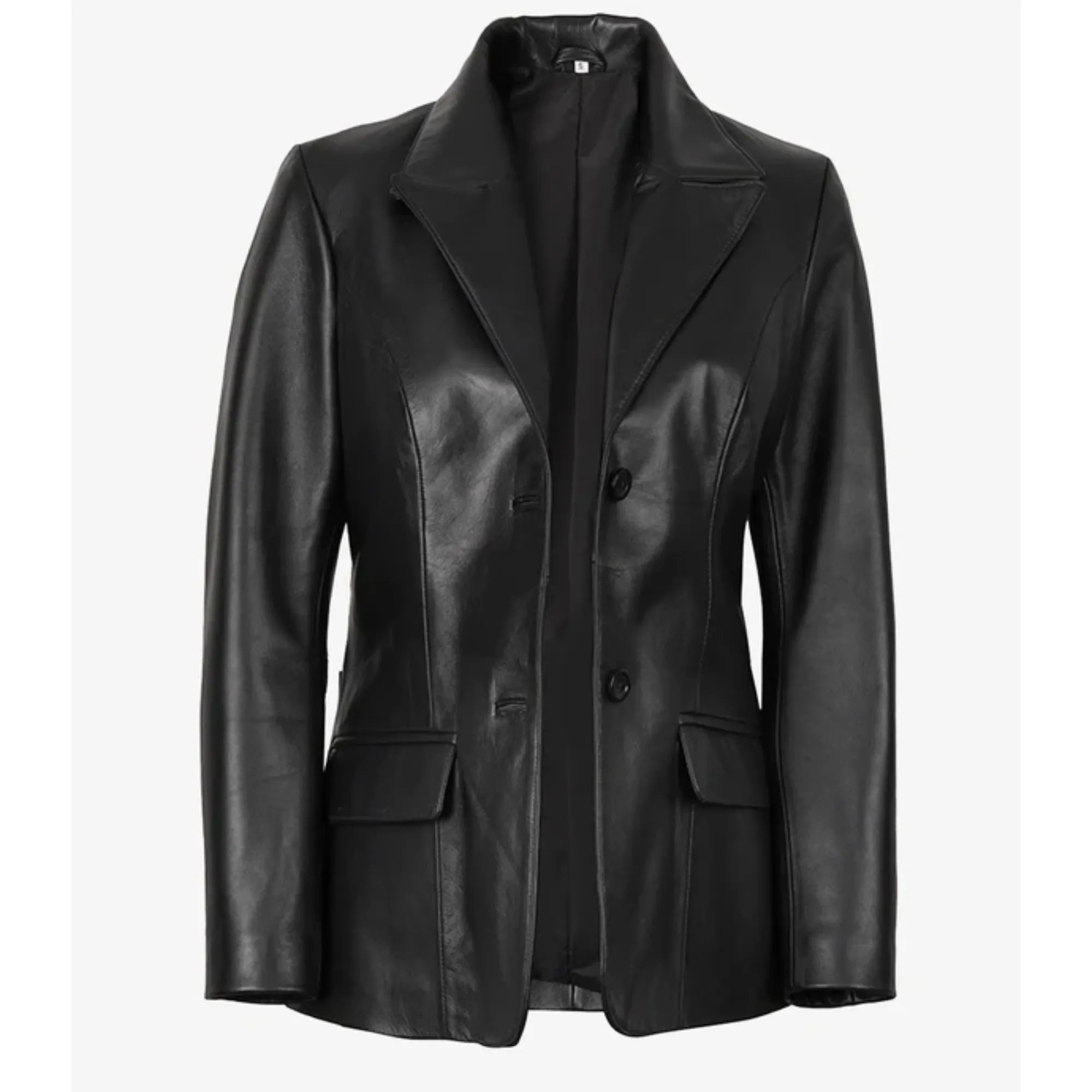 Women's Black Two-Button Sheepskin Leather Blazer