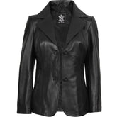 Women’s Black Two Buttoned Leather Blazer