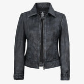 Women’s Black Washed Harrington Leather Jacket