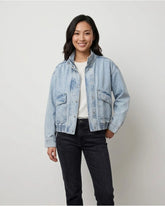 Women's Bold Faded Medium Wash Blue Cropped Denim Jacket