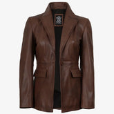 Women’s Brown Cognac Waxed Lambskin Leather Blazer