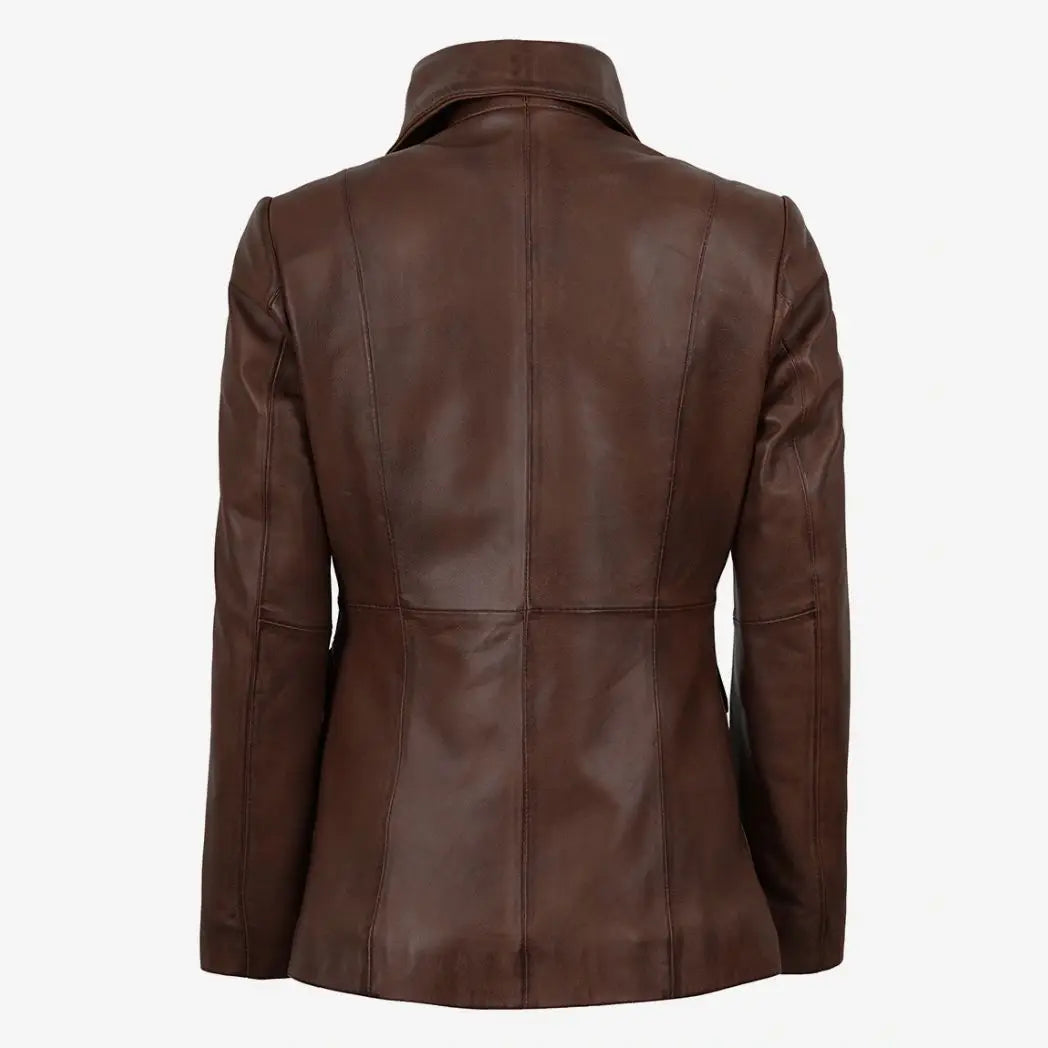 Women’s Brown Cognac Waxed Lambskin Leather Blazer