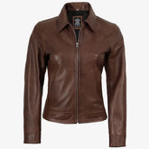 Women's Brown Cognac Waxed Real Lambskin Leather Jacket
