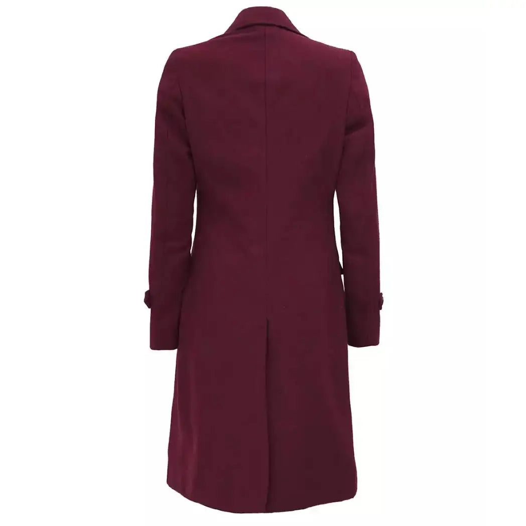 Women's Burgundy Double Breasted Wool Coat