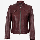 Women's Burgundy Real Lambskin Leather Biker Style Jacket