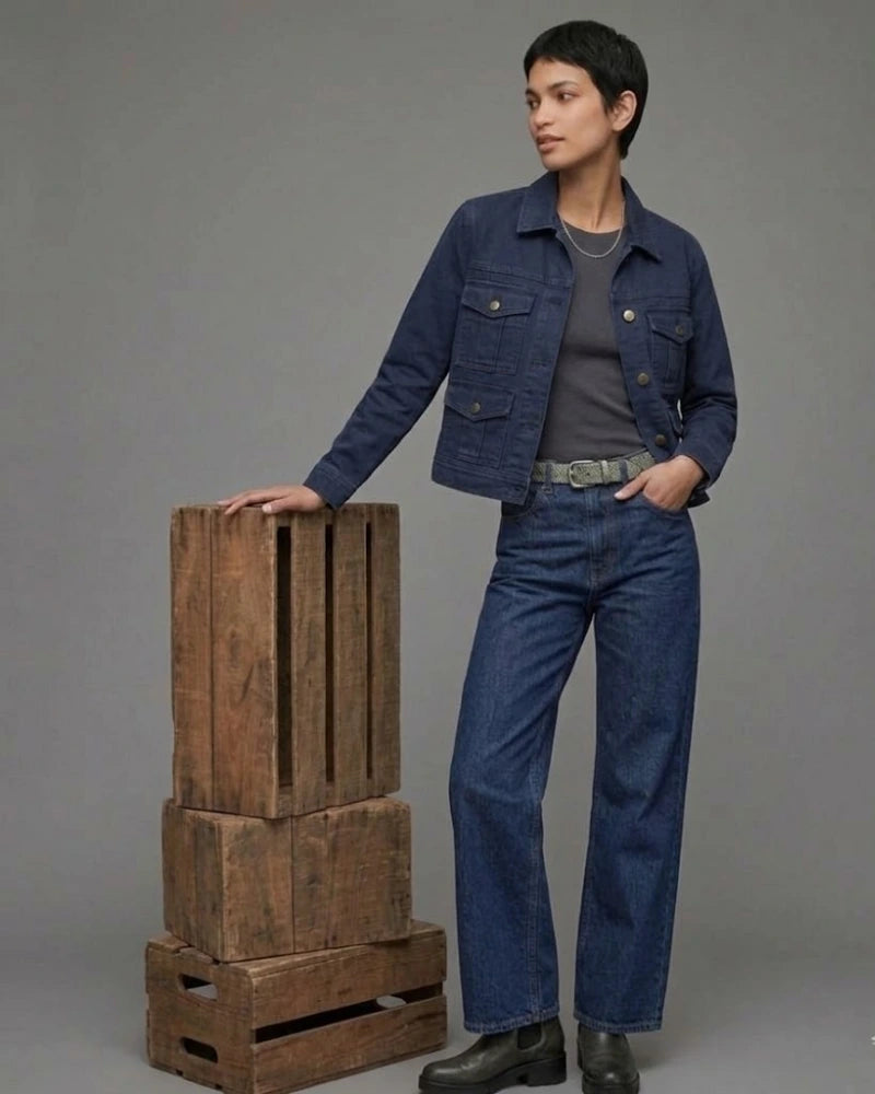 Women's Classic Dark Blue Cotton Denim Style Jacket