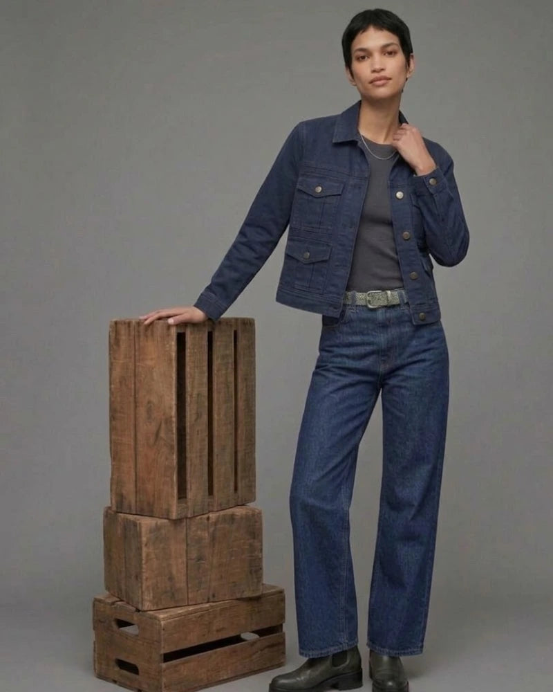Women's Classic Dark Blue Cotton Denim Style Jacket