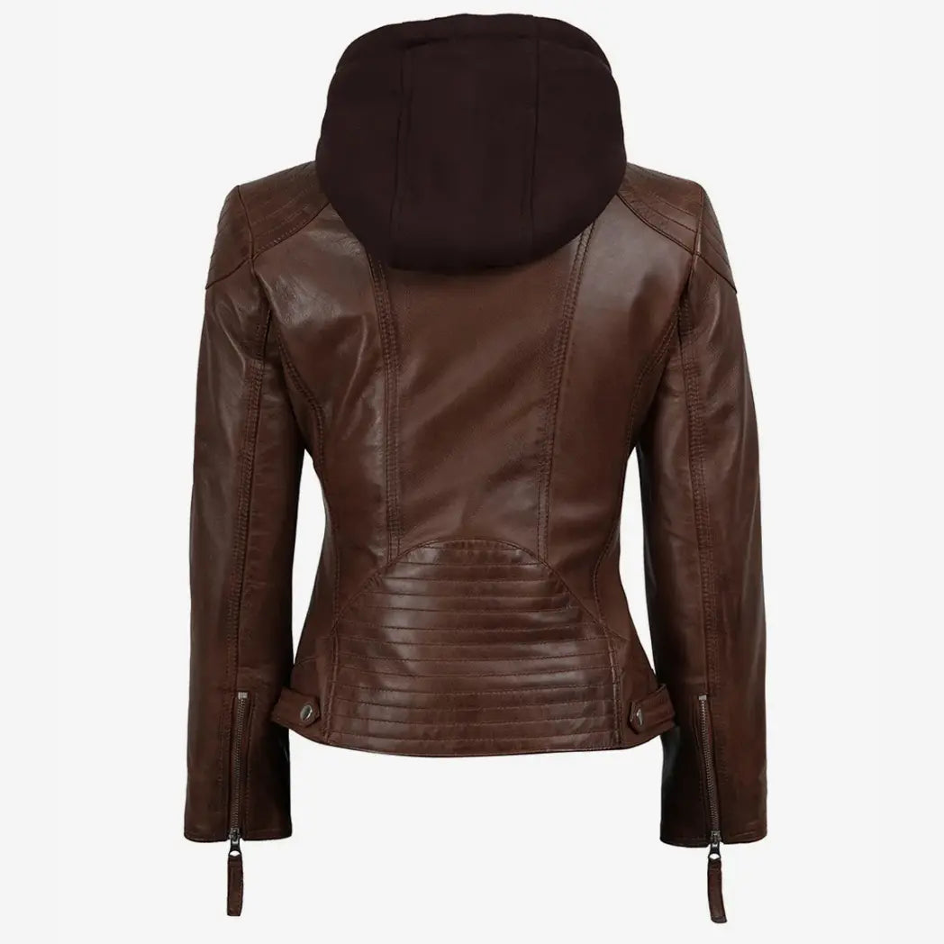 Women’s Cognac Brown Lambskin Hooded Leather Jacket