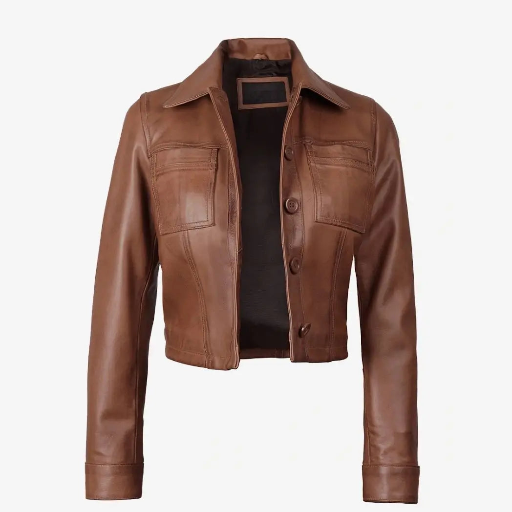 Women's Cognac Brown Real Lambskin Leather Jacket