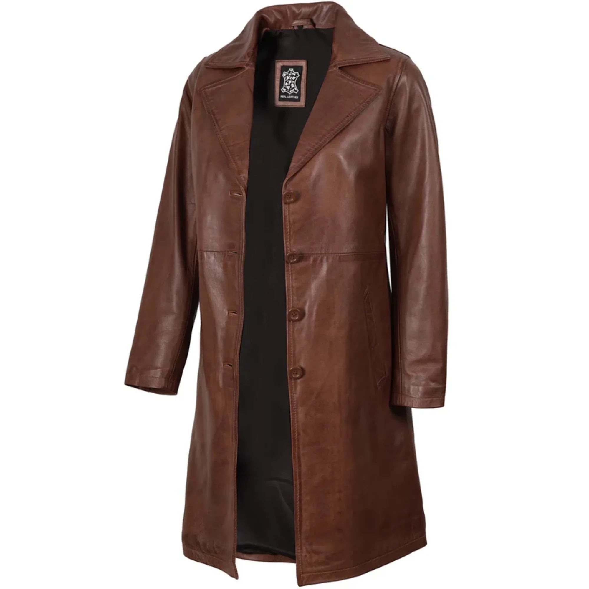 Women's Cognac Brown Real Leather 3/4 Length Coat
