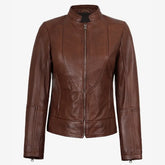 Women's Cognac Lambskin Leather Biker Style Jacket