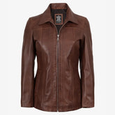 Women's Cognac Real Lambskin Leather Car Coat