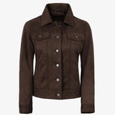 Women's Dark Brown Faux Suede Trucker Jacket