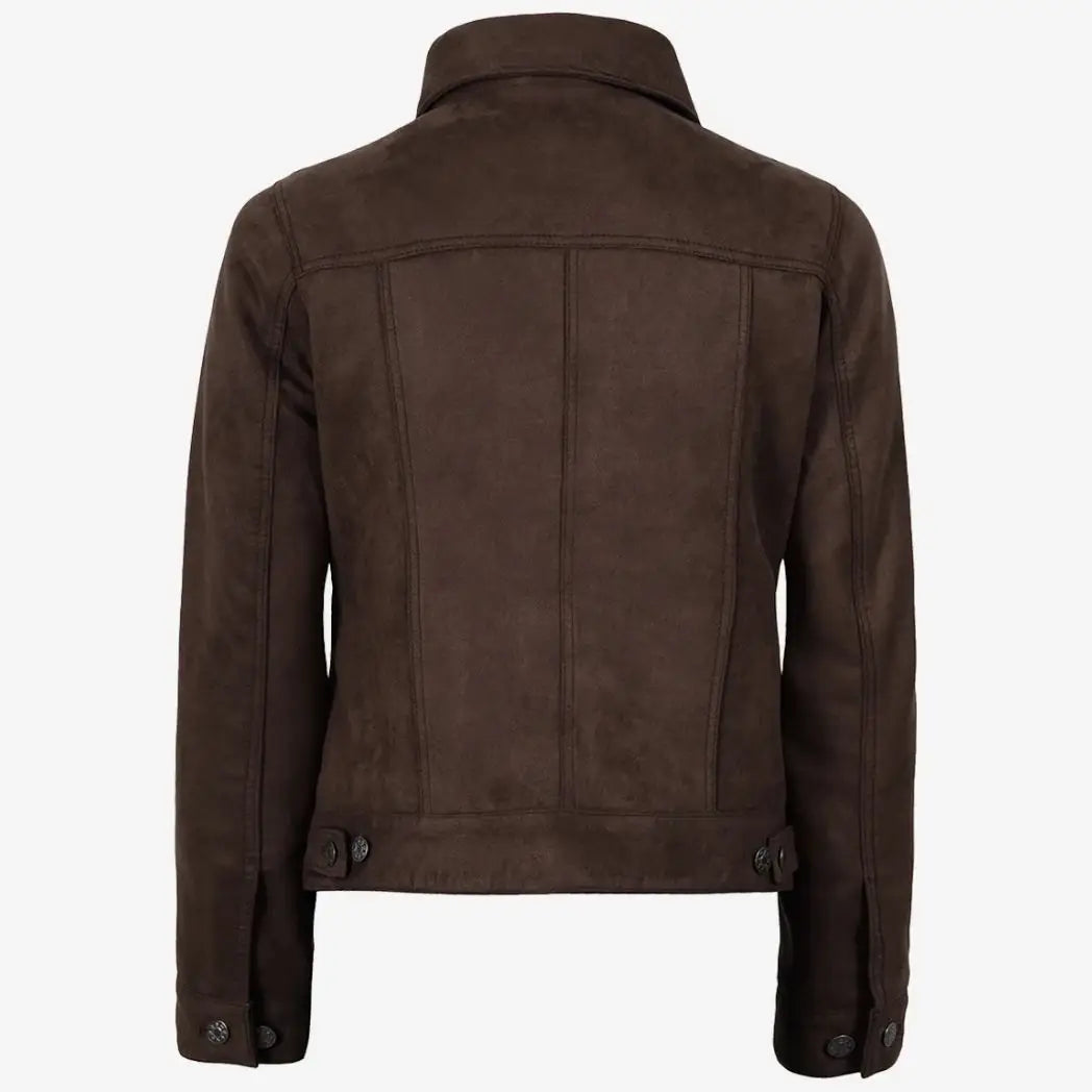 Women's Dark Brown Faux Suede Trucker Jacket