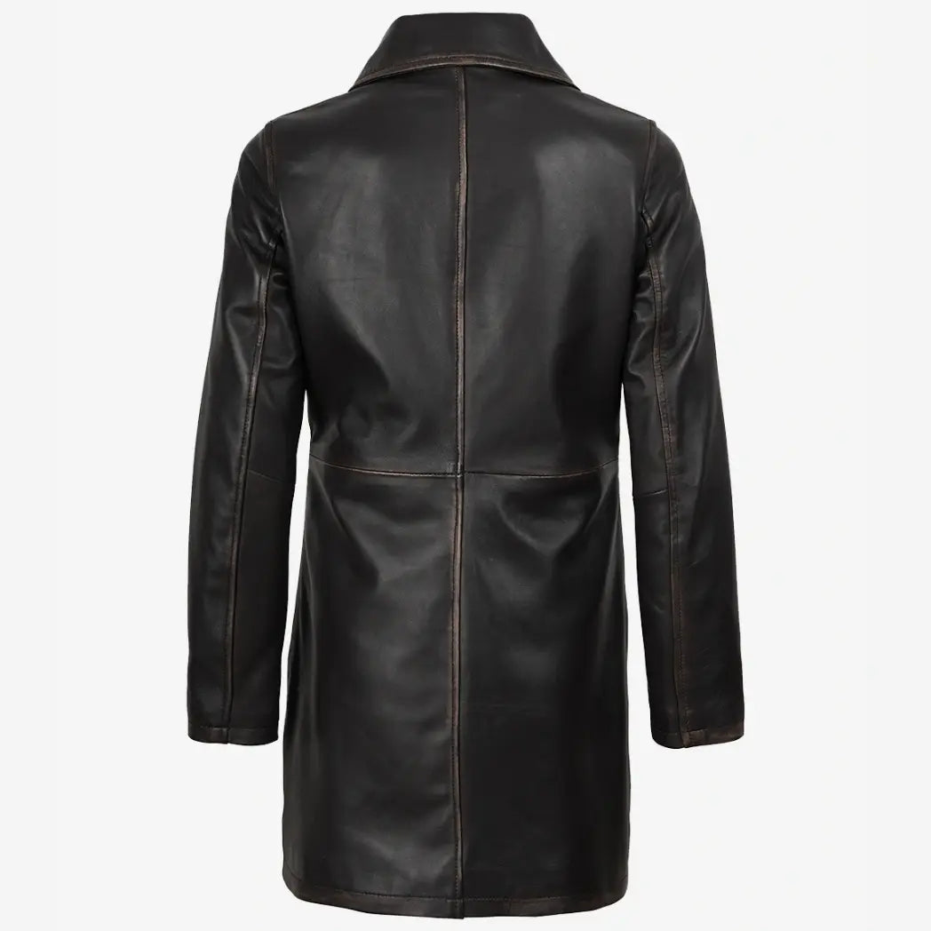 Women's Distressed Brown 3/4 Length Lambskin Leather Coat