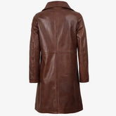 Women's Mid Length Cognac Waxed Real Lambskin Leather Coat