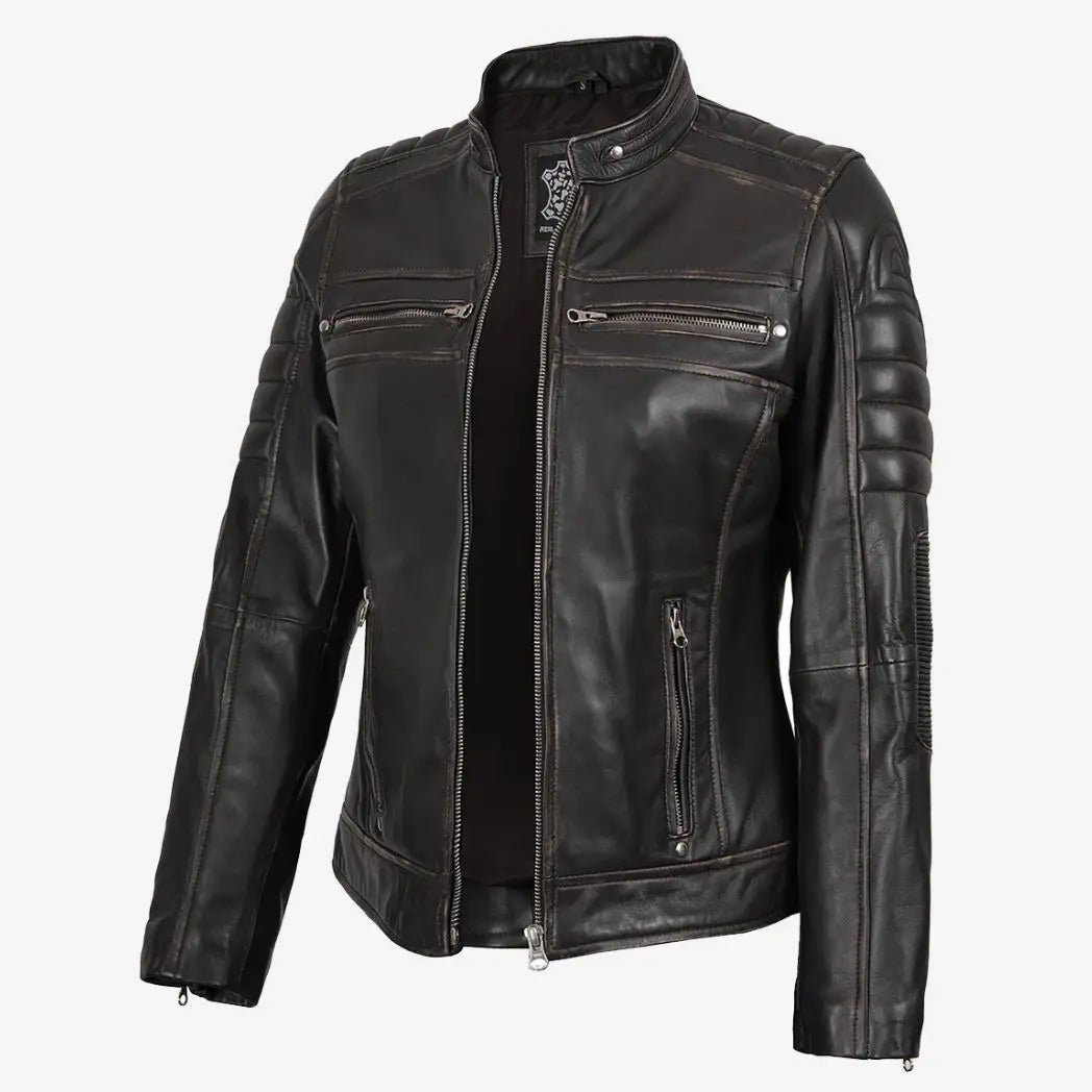 Women's Distressed Brown Real Lambskin Leather Jacket