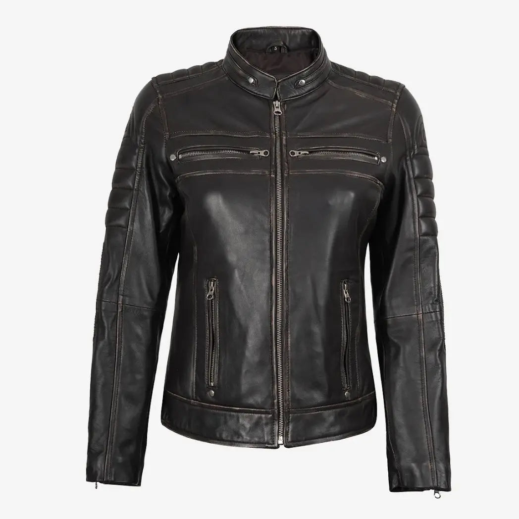 Women's Distressed Brown Real Lambskin Leather Jacket