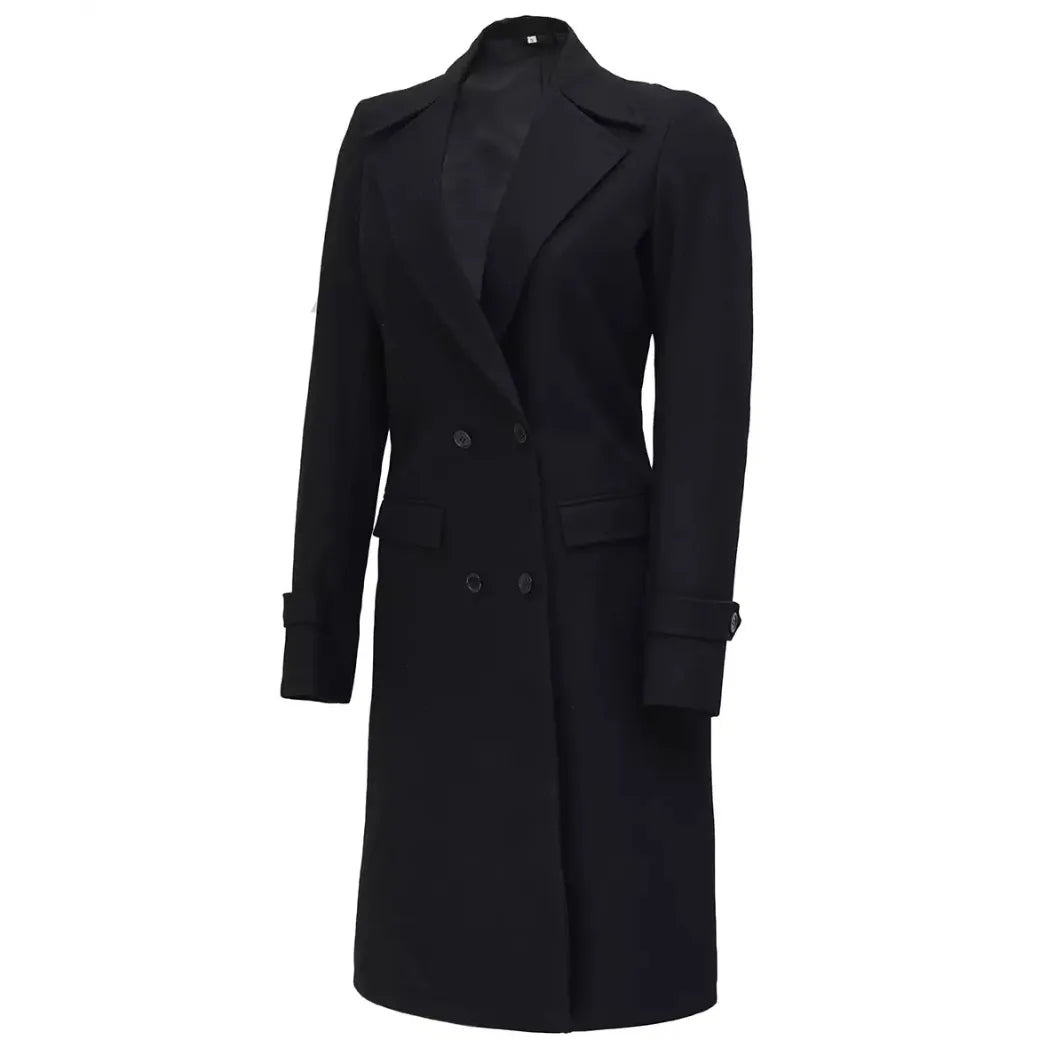 Women’s Double-Breasted Black Wool Coat