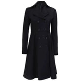 Women's Double Breasted Black Wool Trench Coat