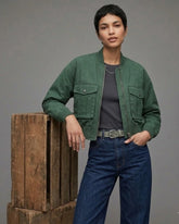 Women's Forest Green Cotton Bomber Jacket