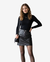 Women’s Genuine Black Leather A-Line Mini Skirt
