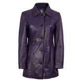 Women's Leather Purple 3/4 Length Car Coat