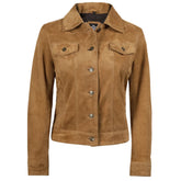 Women's Light Brown Suede Leather Trucker Jacket