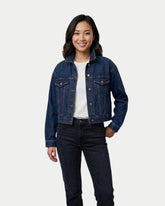 Women's Light Wash Cropped Denim Jacket with Frayed Hem