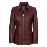 Women's Maroon Sheepskin Leather Car Coat
