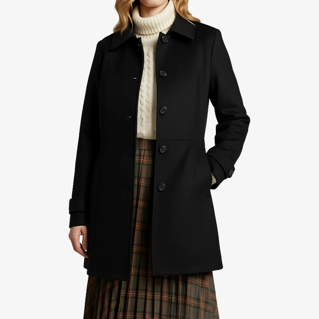 Women's Mid Length Black Wool Coat