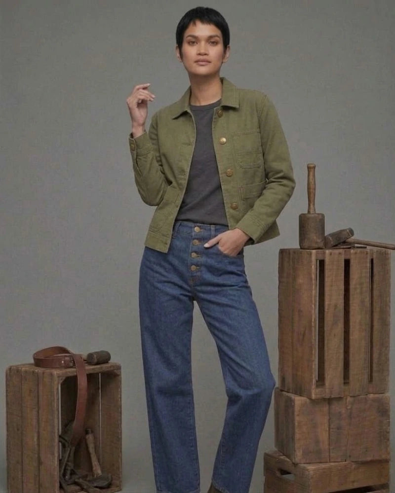 Women's Olive Green Cotton Chore Jacket