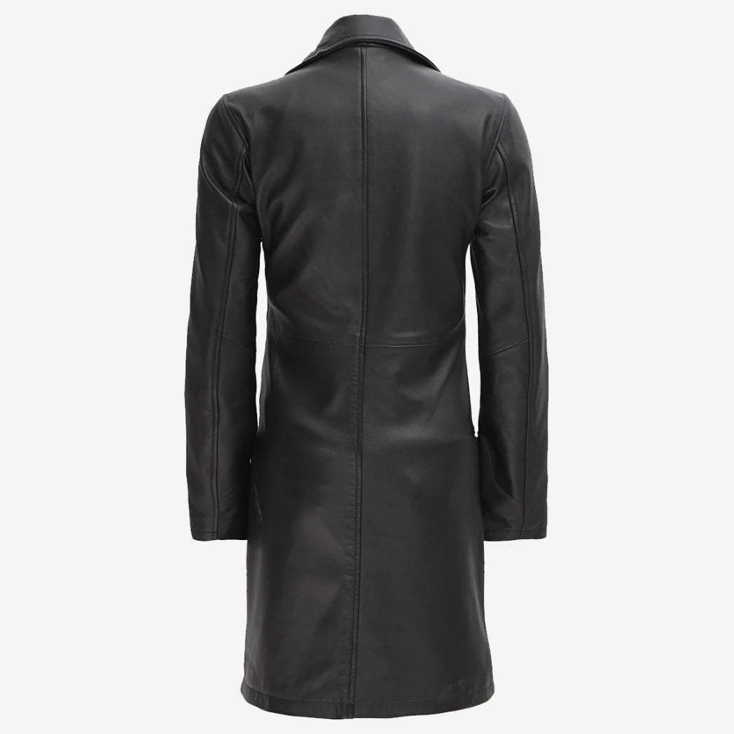 Women's Petite Black Notch Lapel Lambskin Leather Coat