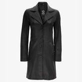 Women's Petite Black Notch Lapel Lambskin Leather Coat