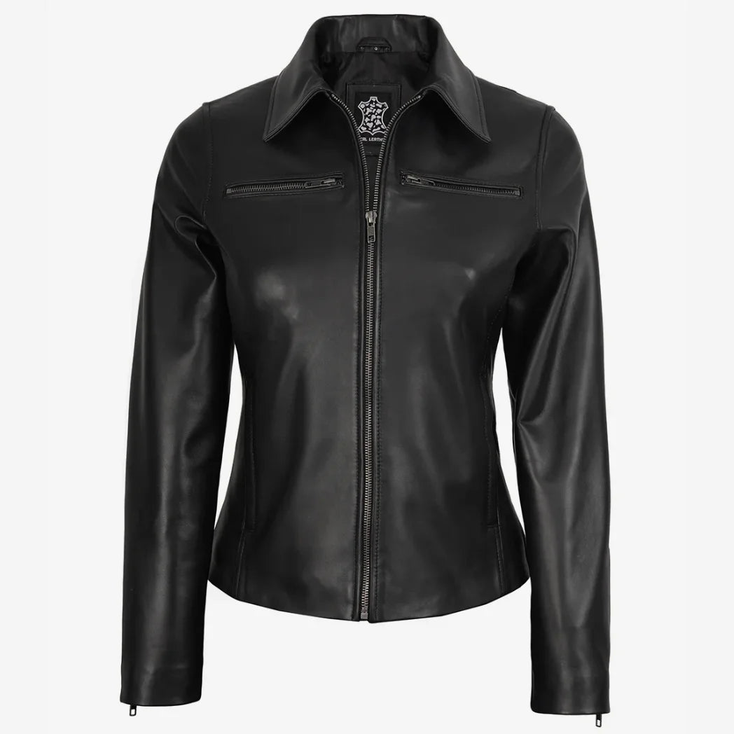 Women's Real Black Harrington Lambskin Leather Jacket