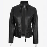 Women's Real Black Lambskin Leather Jacket With Hood