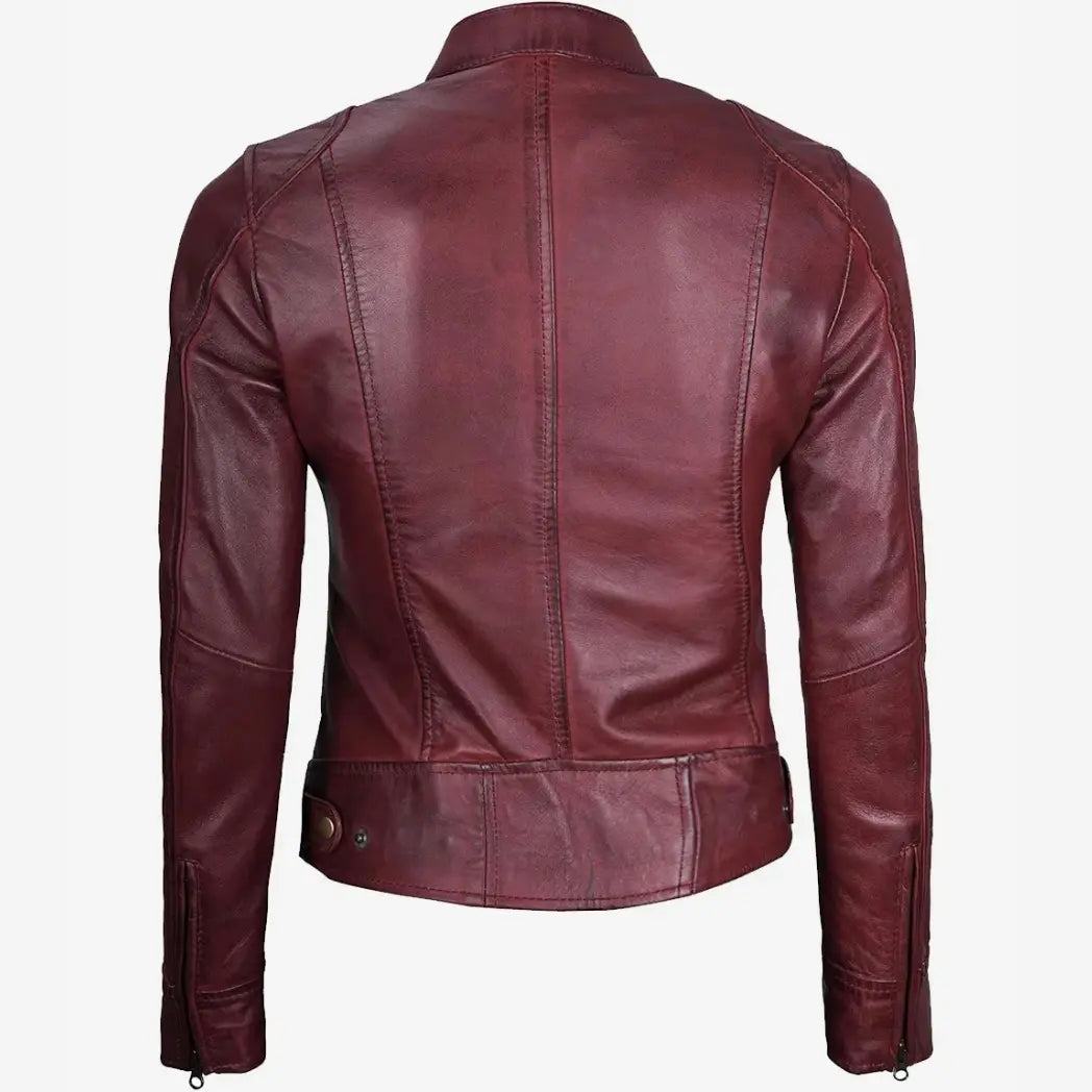 Women's Real Lambskin Leather Burgundy Biker Style Jacket