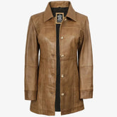 Women's Real Lambskin Leather Camel Brown Coat