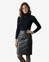 Women’s Real Leather Midi Skirt with Back Zipper Detail
