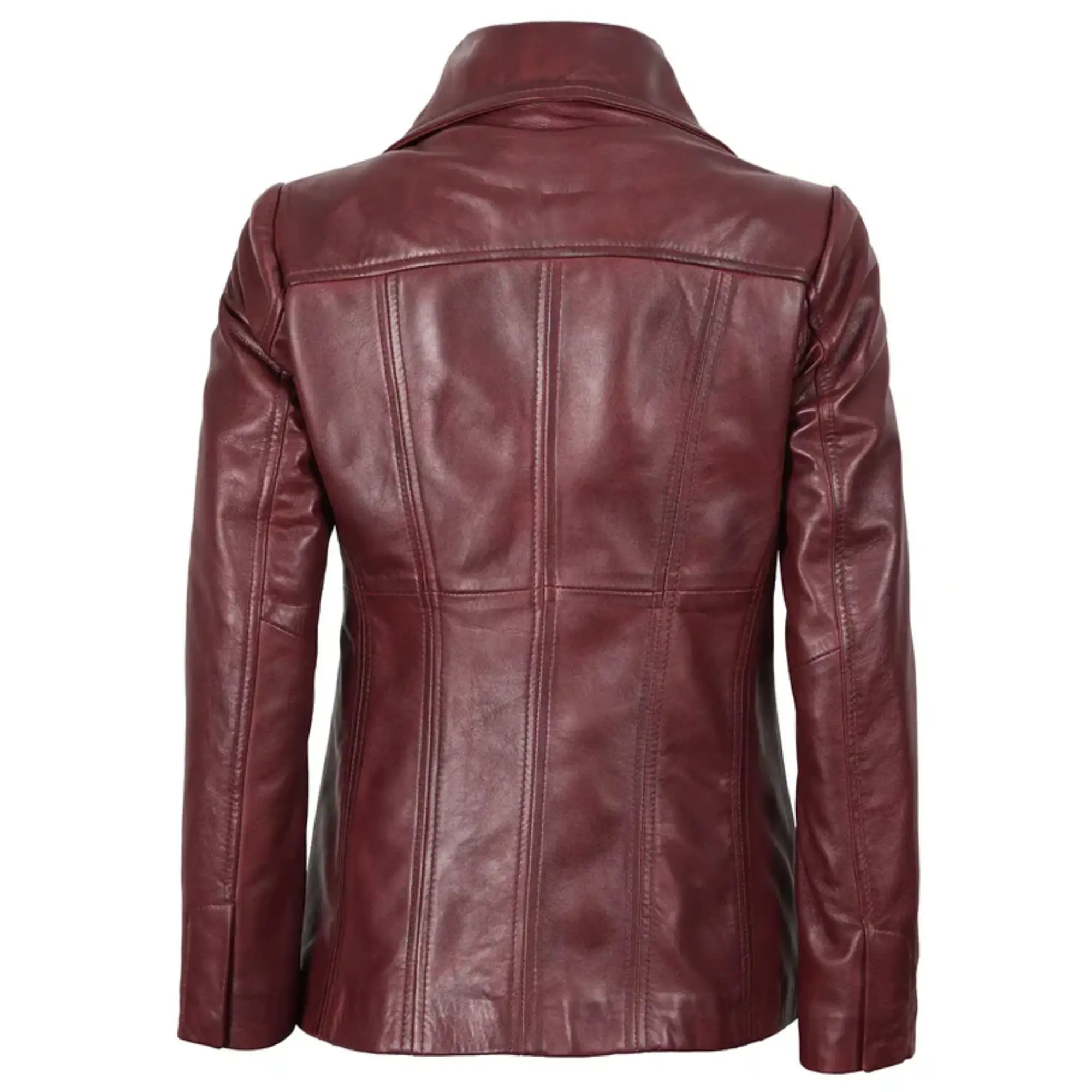 Women’s Real Leather Three Buttoned Maroon Blazer