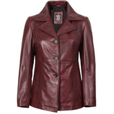 Women’s Real Leather Three Buttoned Maroon Blazer