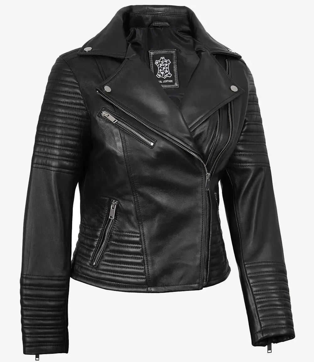 Women's Real leather Black Asymmetrical Biker Style Jacket