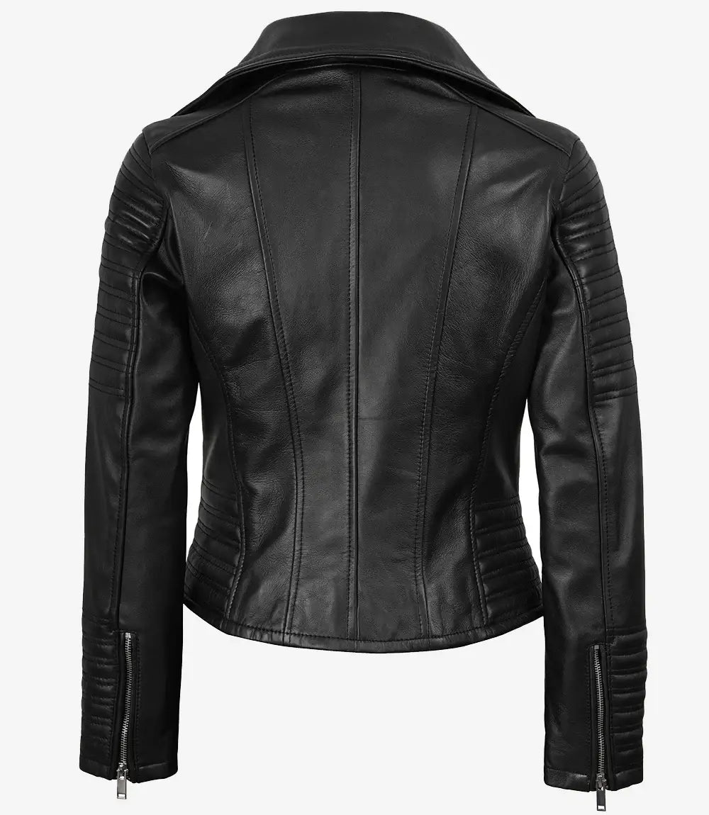 Women's Real leather Black Asymmetrical Biker Style Jacket