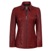 Women's Red 3/4 Sheepskin Leather Car Coat