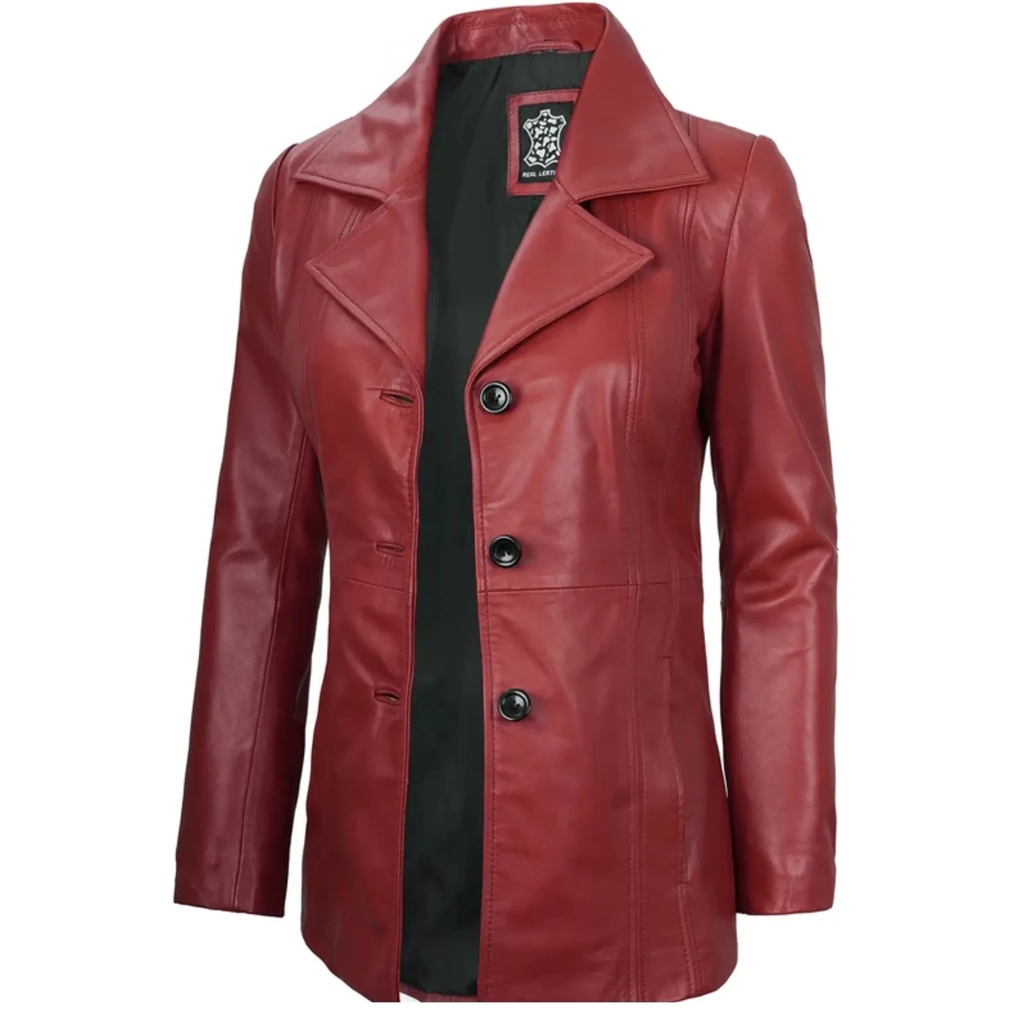 Women's Red Real Leather Blazer Jacket